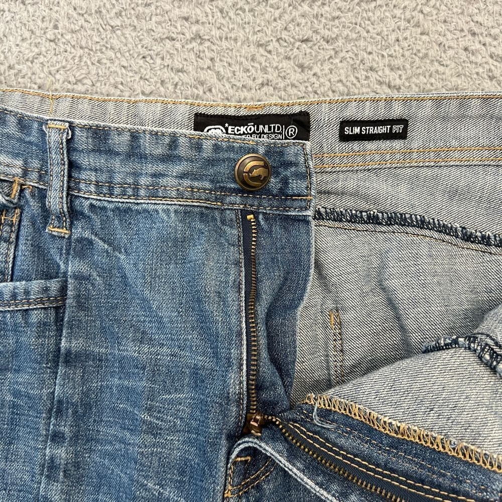 Ecko Unltd Slim‎ Straight Jeans Mens 34 Blue Excellent Y2K Embroidered Denim - Picture 11 of 16